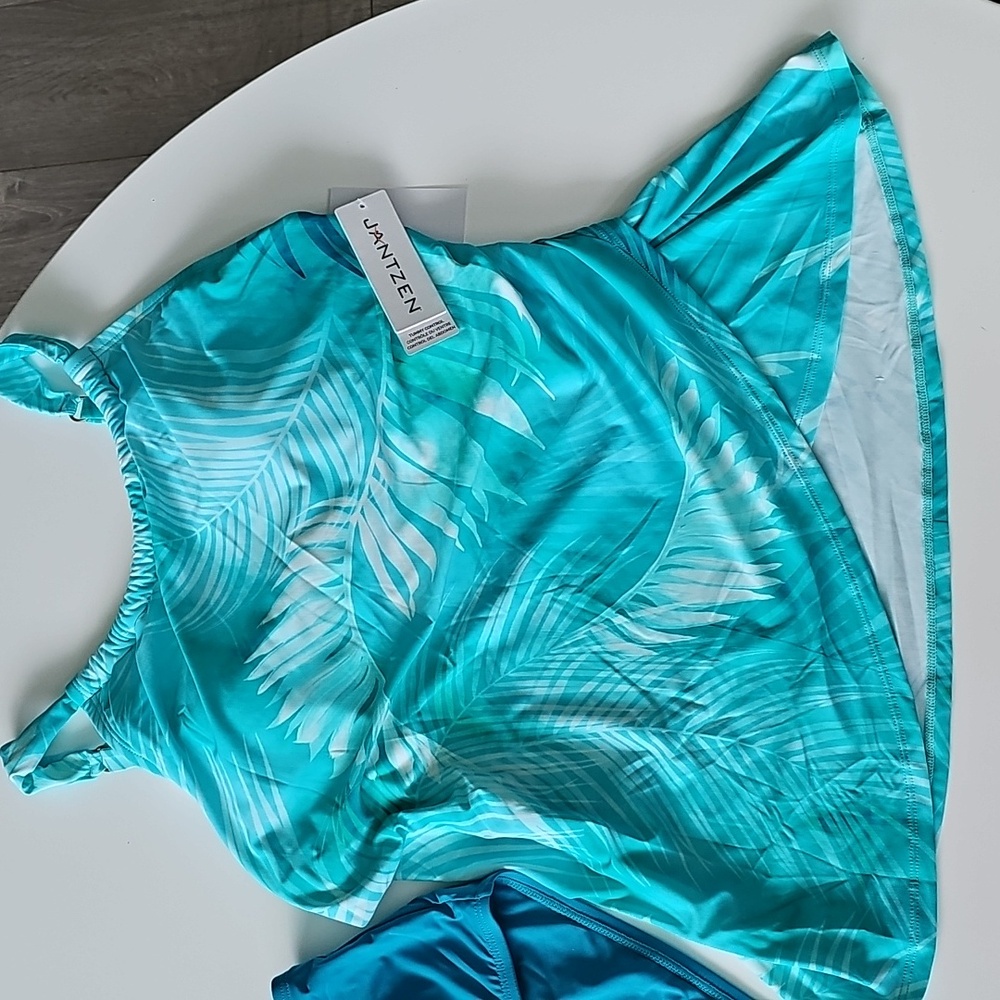 NWT Jantzen Blue Leaf Print Tankini Set - Picture 3 of 9